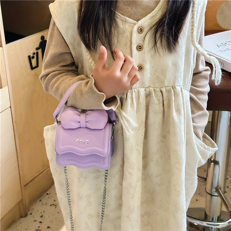 Kids Girls Pink Crossbody Bag with Bow Accent and Embossed Flap for Daily Use