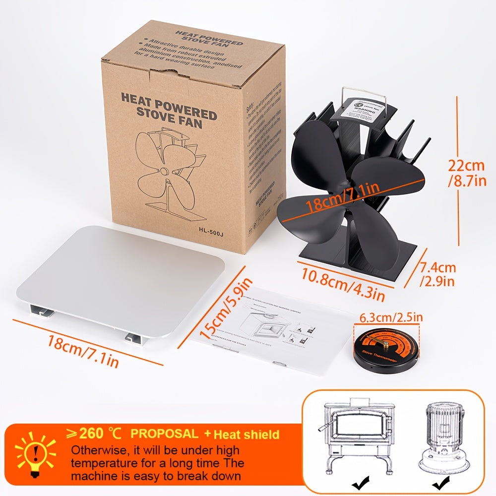 Aluminum Fireplace Fan with 4 Blades for Efficient Heat Distribution, High-Speed Blower