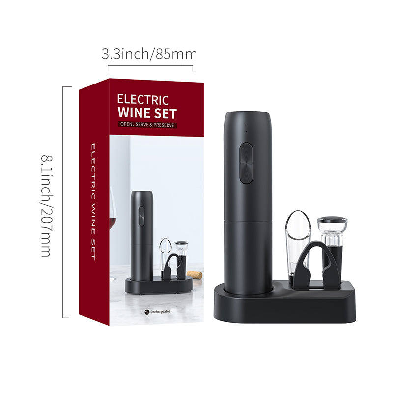Electric Bottle Opener Set with Base, Includes Foil Cutter, Pourer, Vacuum Plug, Charger