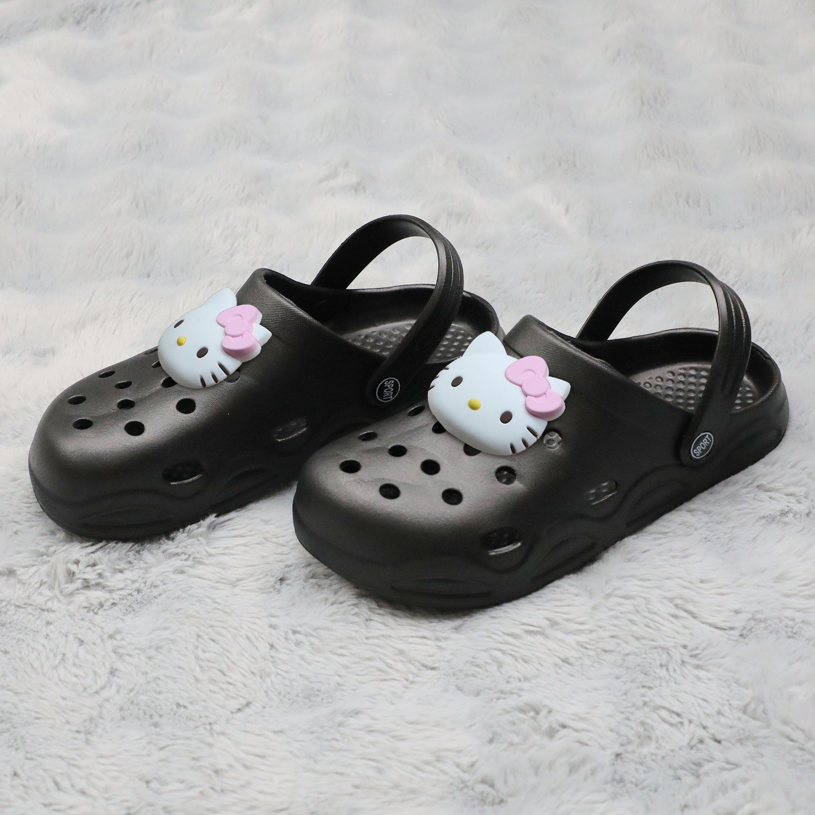 Women's Summer Black EVA Sandals with Pink Bows Flat Slippers