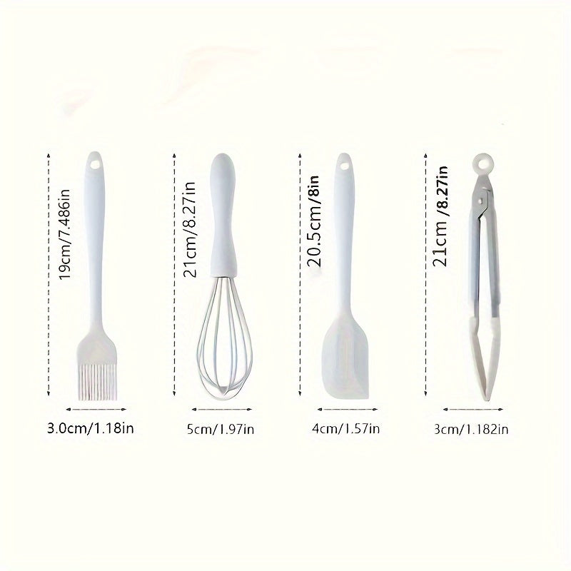 Комплект силиконовых кухонных инструментов для выпечки «Все в одном» - включает 3, 4 или 6 предметов - термостойкие и не липкие мини-кухонные принадлежности, такие как скребок для тортов, зажим для пищи, венчик, кисточка для масла, ложка и лопатка.