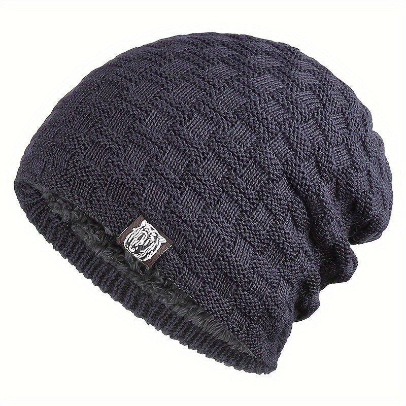 Men's Padded Knitted Cap Warm Winter Hat for Autumn and Cold Weather