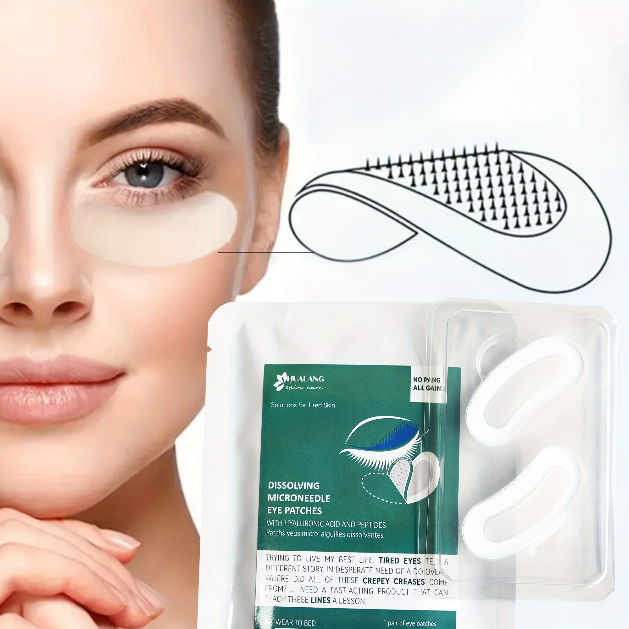 Unisex Under Eye Patch with Dissolving Microneedles and Hyaluronic Acid