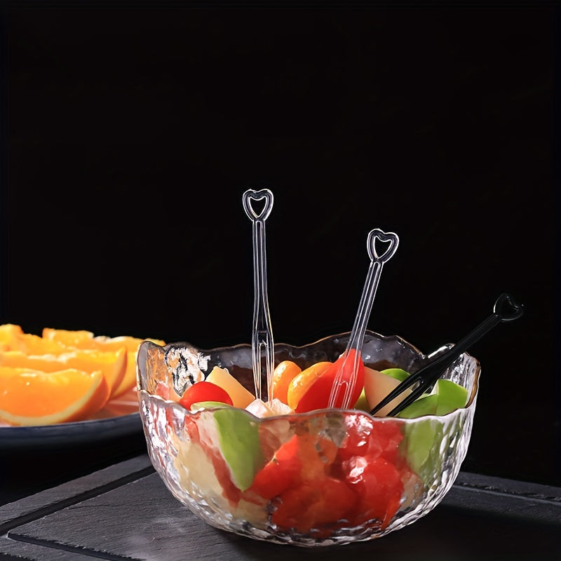 Pack of 200 Disposable Fruit Forks Heart-Shaped Plastic for Desserts and Parties