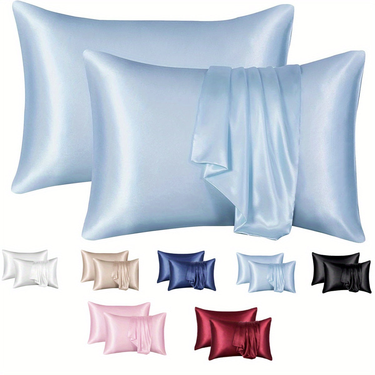 Soch va teri uchun 2 ta saten yostiq qoplamasi to'plami, hashamatli yumshoq yostiq qoplamalari, yotoqxona, divan, talabalar xonasi yoki uy bezaklari uchun yuqori sifatli konvert yostiq qoplamalari, yostiq yadro kiritilmagan.