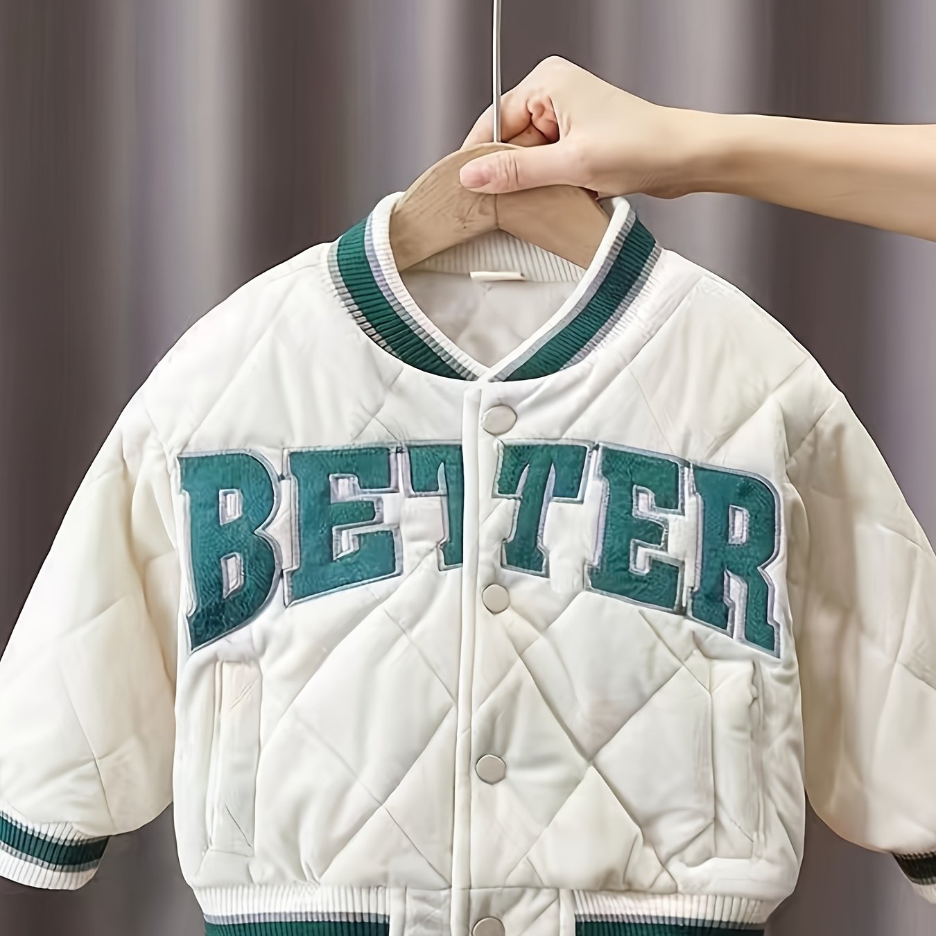 Kids' Cotton-Blend Varsity Jacket with Letter Print for Boys and Girls Winter Coat