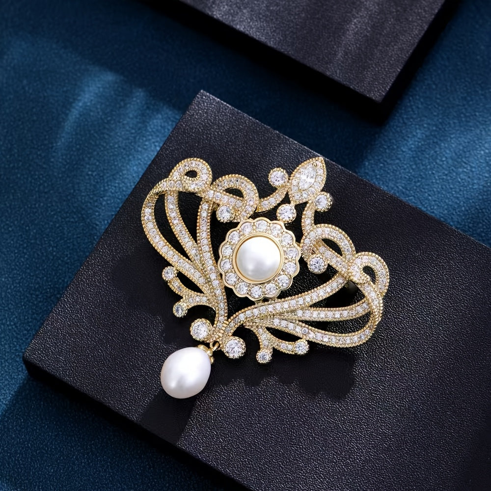 Women's Pearl Brooch Pin with Rhinestones Vintage Jewelry