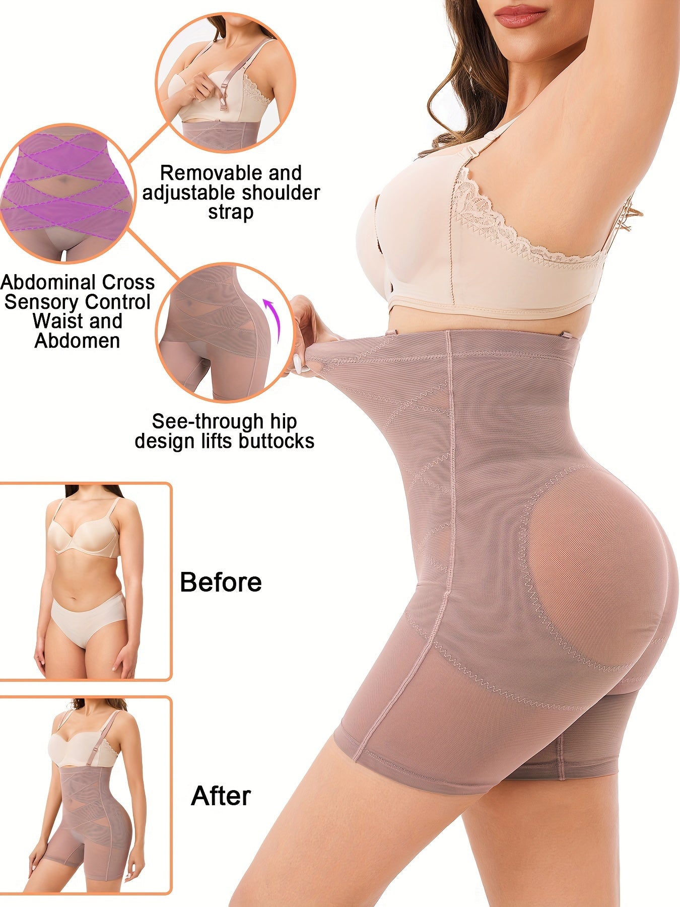 Шорты с высокой талией и съемными бретелями - двойной слой контроля живота, с эффектом похудения, против скатывания, многофункциональные, утягивающий пояс, поднимающий ягодицы, модный корсет для женщин