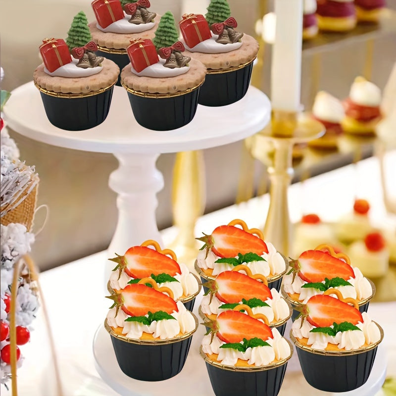 Gold Rimmed Cupcake Liners Set of 50 High-Temperature Resistant Baking Cups for Muffins