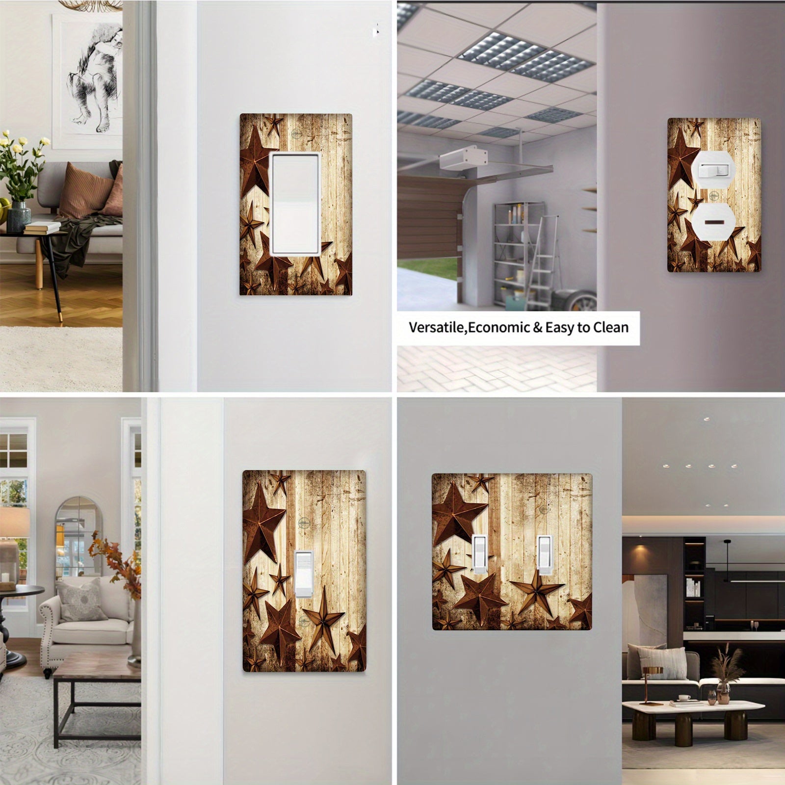 Декор для выключателя света в стиле фермерского дома с дизайном из бревенчатого дерева и звезд ферм для комнаты, кухни или ванной.