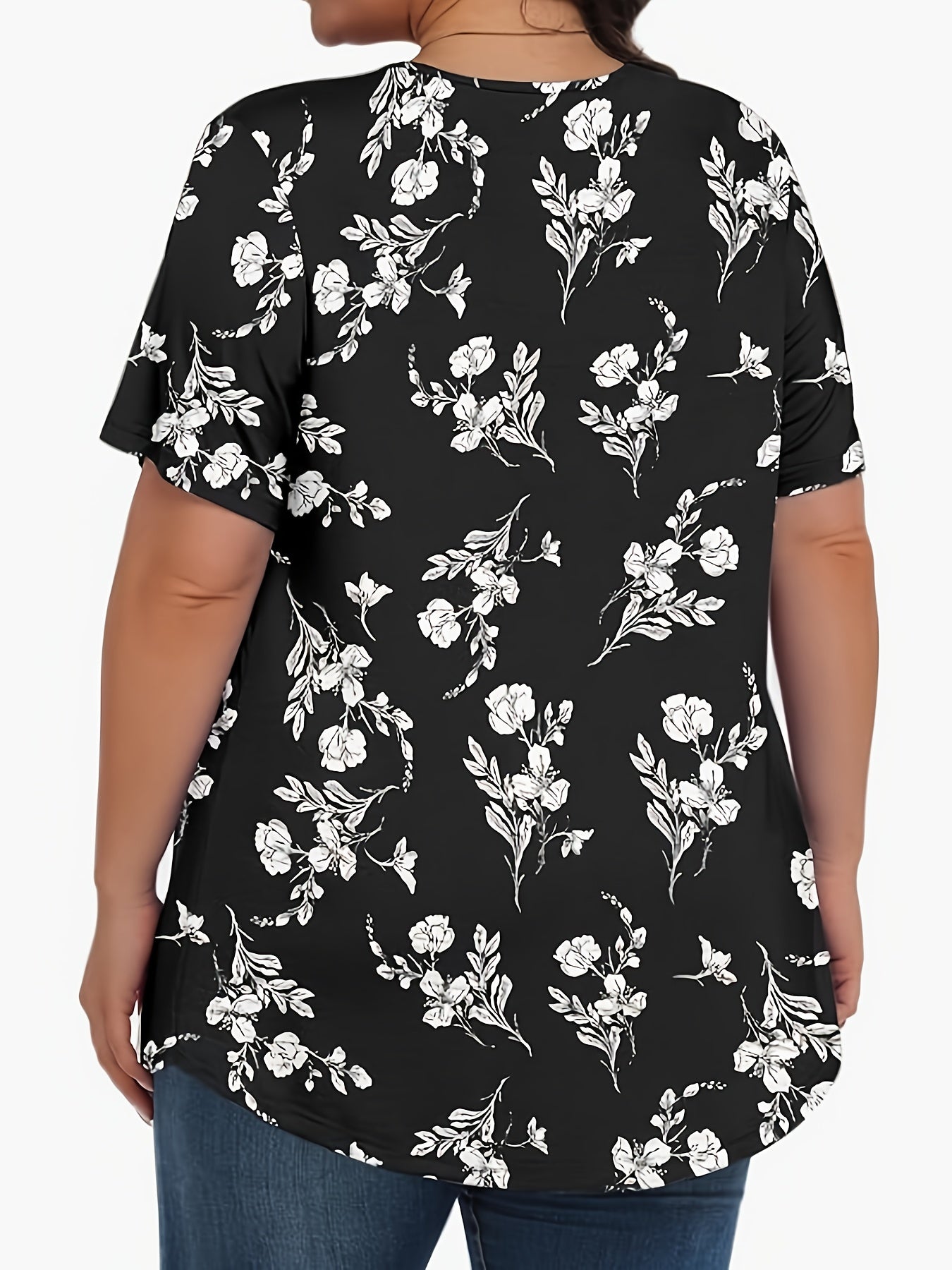 Plus Size Women's Floral Print Short Sleeve T-Shirt Casual All-Season Top