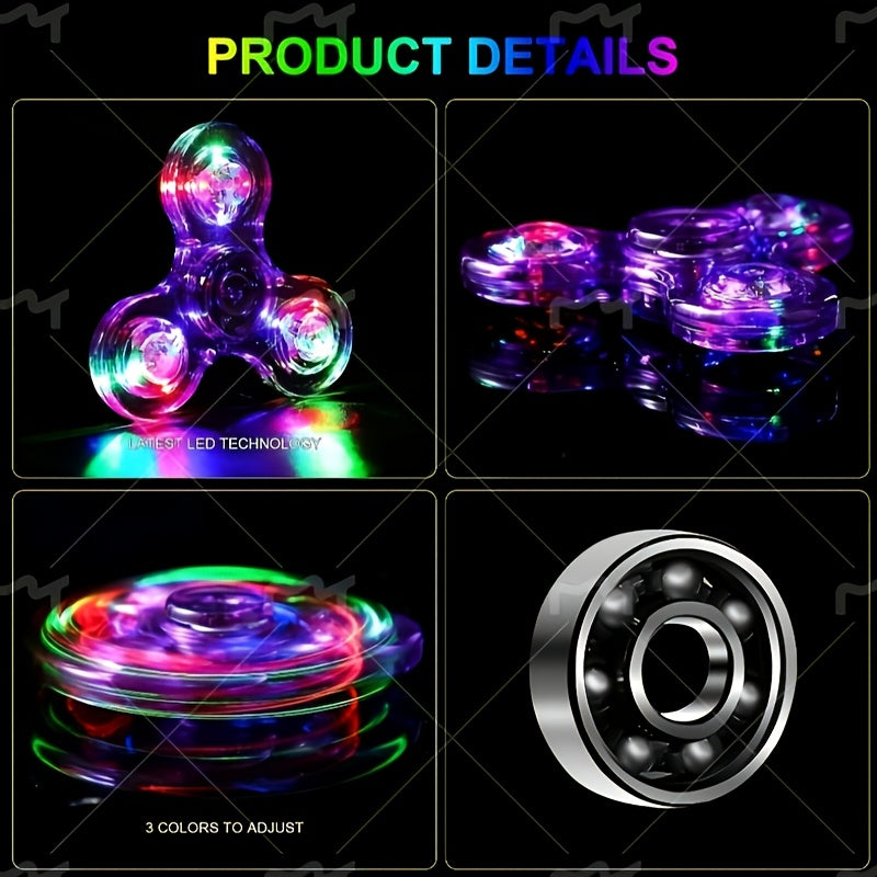 Transparent LED Light-Up Fidget Spinner for Stress Relief and Fun for All Ages