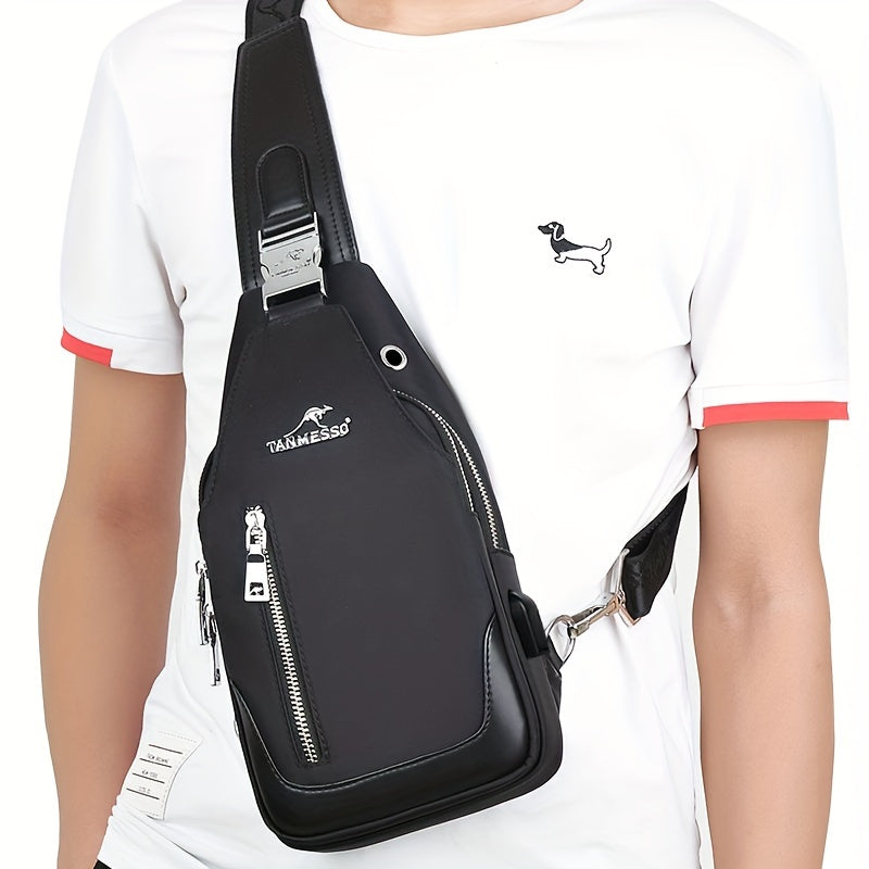 TANMESSO Erkaklar uchun Qora Ko'k Rangdagi Bir Necha Bo'limli Anti-O'g'irlik Oksford Ko'krak Sumkasi, Moslashtiriladigan Tasmali va Tasodifiy Chiqishlar uchun USB Porti