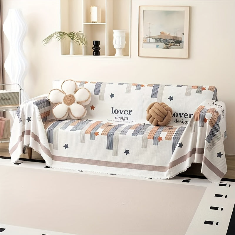 Tasselli Waffle-Knit Divan Qoplamasi - Mashinada Yuvish mumkin, Yashash xonasi va Ofis Dekor uchun Matoga Himoya