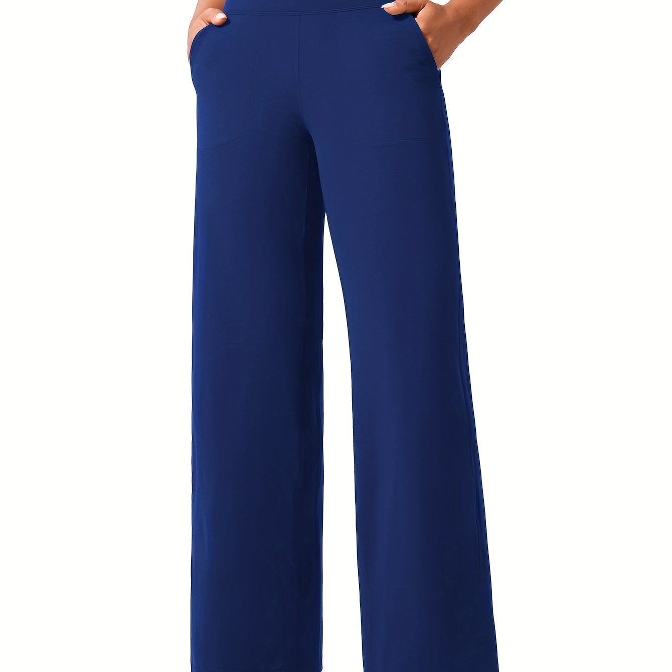 Women's Plus Size High-Waist Stretchy Wide-Leg Joggers with Pockets Gray