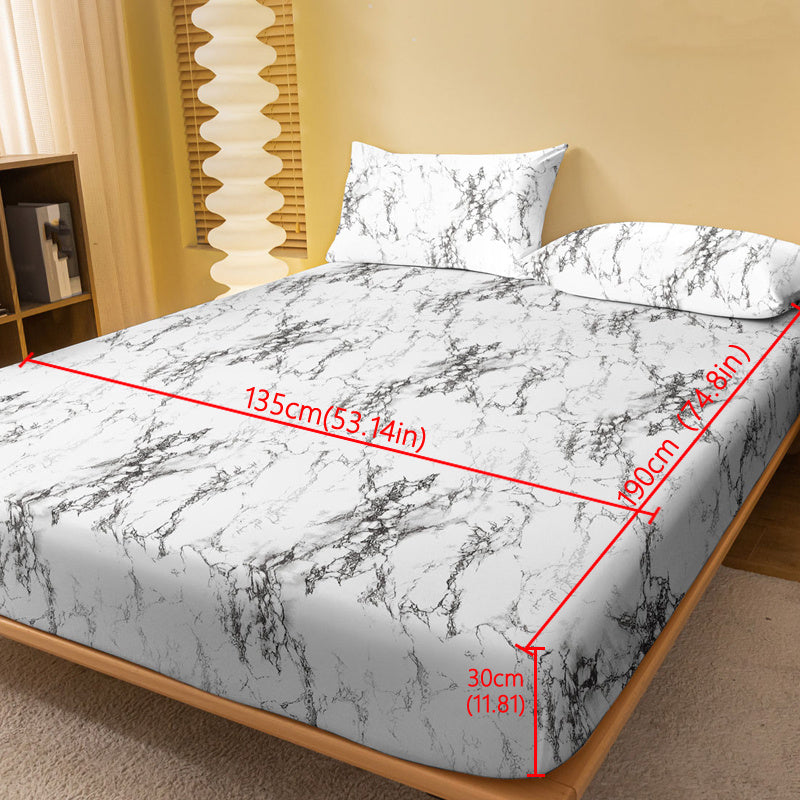 Приталенная простыня с мраморным принтом, глубокий карман, постельное белье для спальни