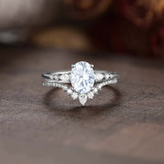 Elegant Egg-Shaped Engagement Rings for Women with Oval Cubic Zirconia Center and Teardrop Accents