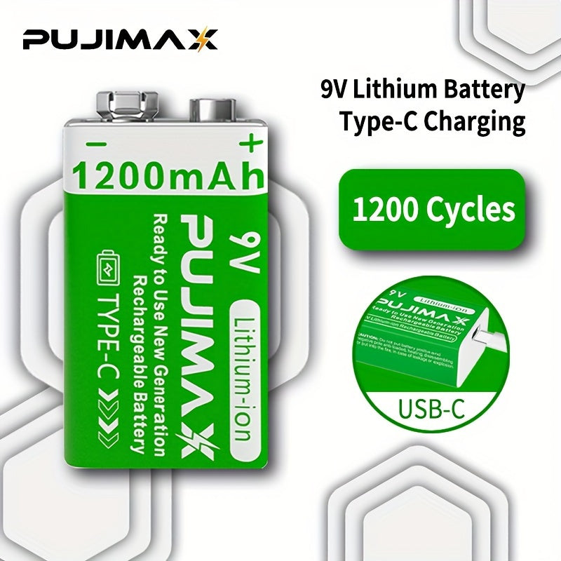 9V Rechargeable Lithium Batteries 2/4/8 Pack with Type-C Charging for Toys and Electronics