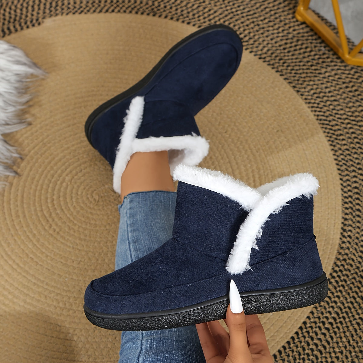 Women's Winter Plush Lined Slip-On Ankle Boots with Rubber Sole