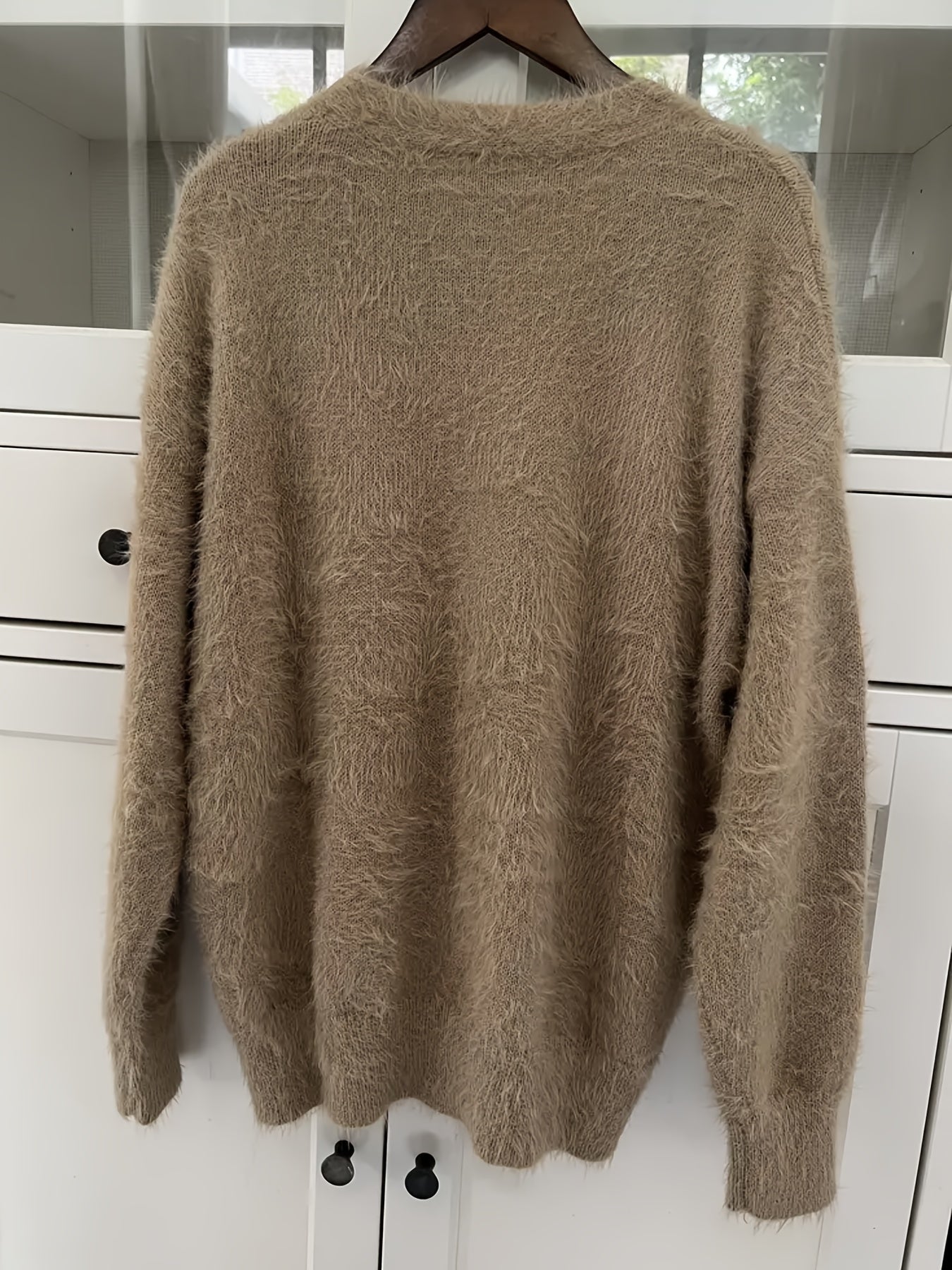 Plus Size Women's Cardigan Long Sleeve Open Front Beige Fall Winter Sweater