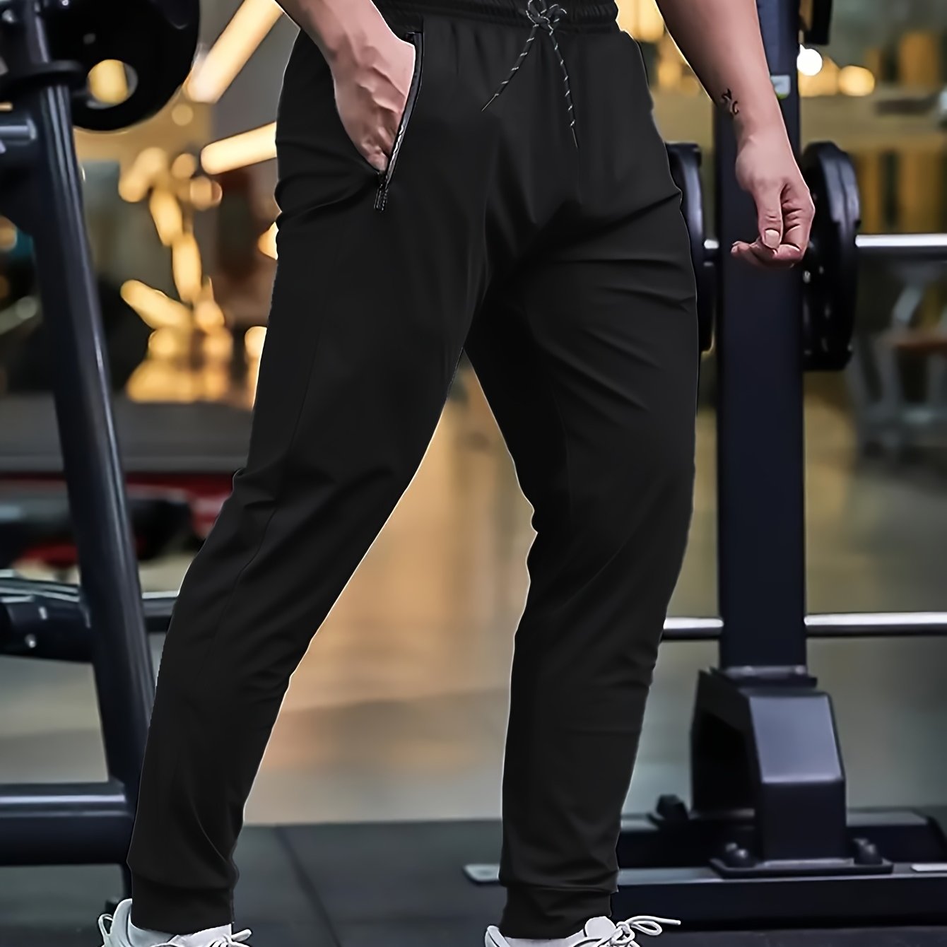 Men's Tapered Joggers Solid Color Polyester Blend Zipper Casual Spring Fall