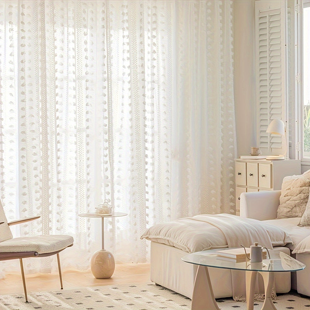 White Romantic Sheer Curtains for Living Room Bedroom Set of 2