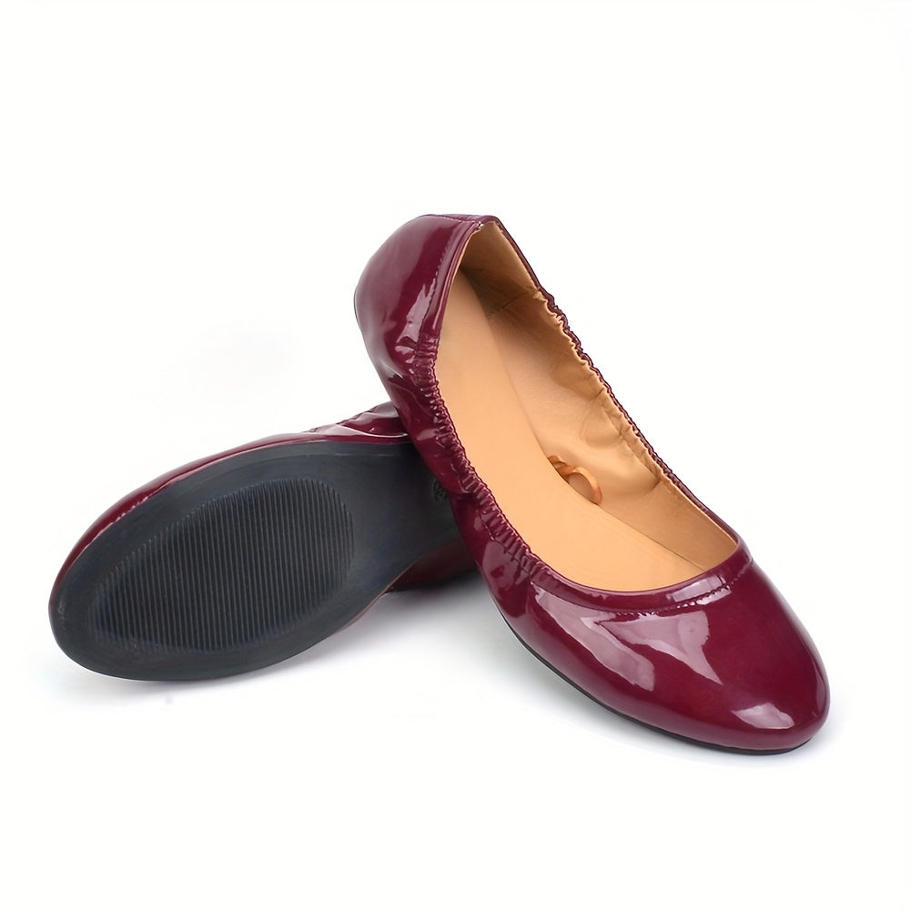 Ayollar uchun keng kenglikdagi Egg Roll tekis poyabzal, vino qizil, kundalik, past top