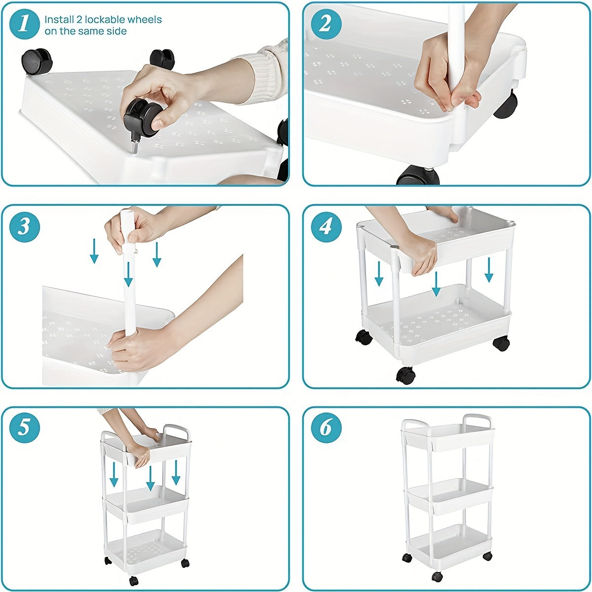 Carro de estantería para almacenamiento en casas móviles con ruedas y estantes ajustables
