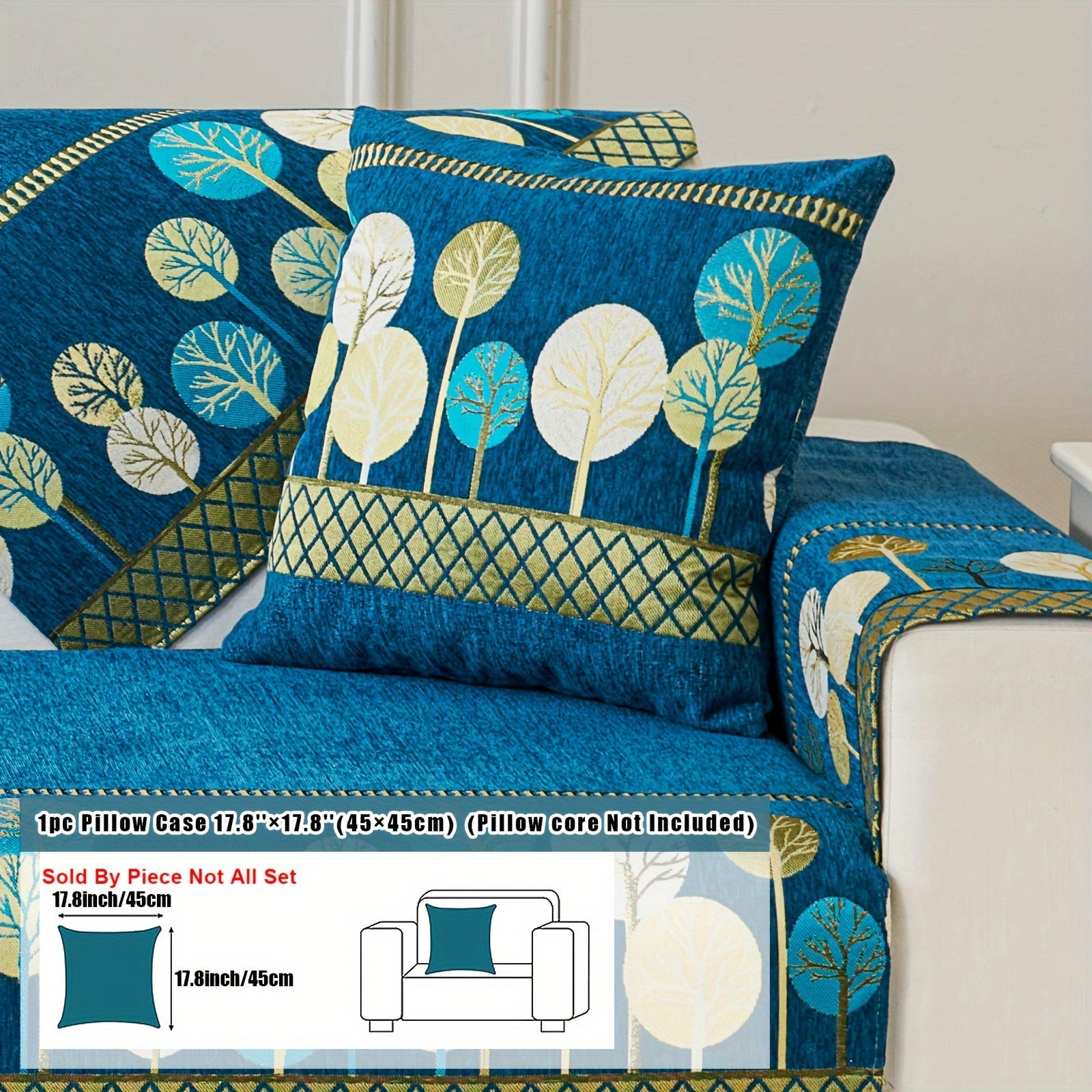 Boho Style Sofa Cushion with Moon and Tree Design Chenille All-Season Pet-Friendly Soft Modern