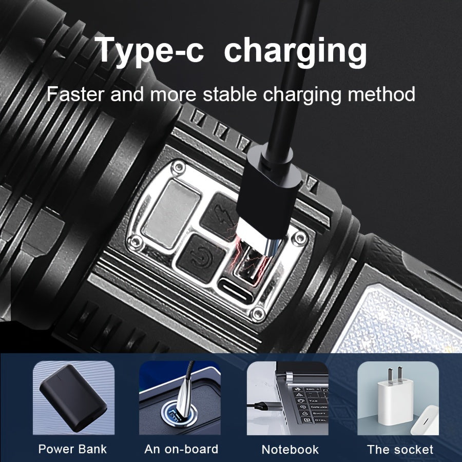 15000mAh Rechargeable LED Flashlight with High Brightness Long Range Camping Lantern Phone Charging