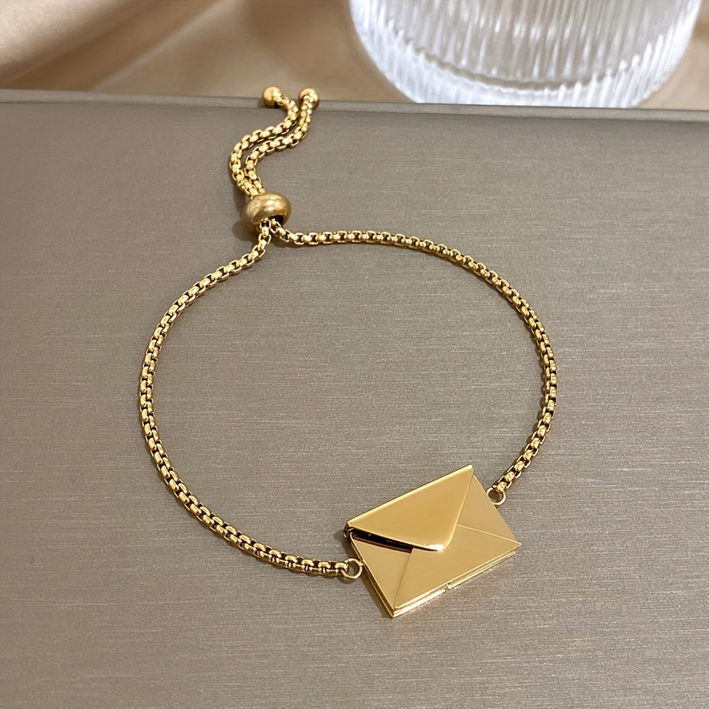 Envelope Pendant Bracelet with Love Letter 18K Gold Plated Stainless Steel Gift for Valentine