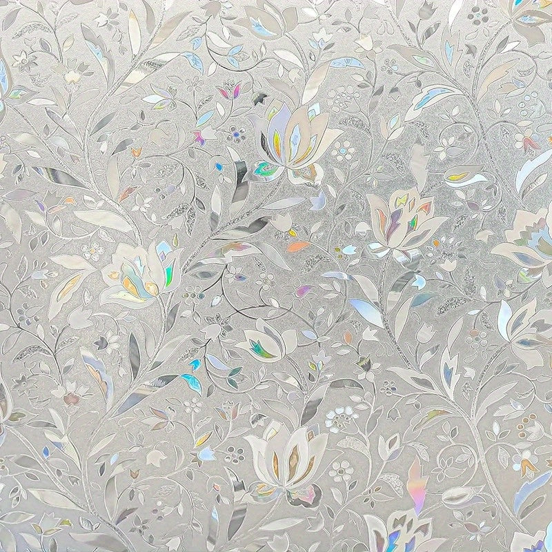 3D Stained Glass Window Film Vintage Floral PVC Static Cling UV Block Privacy