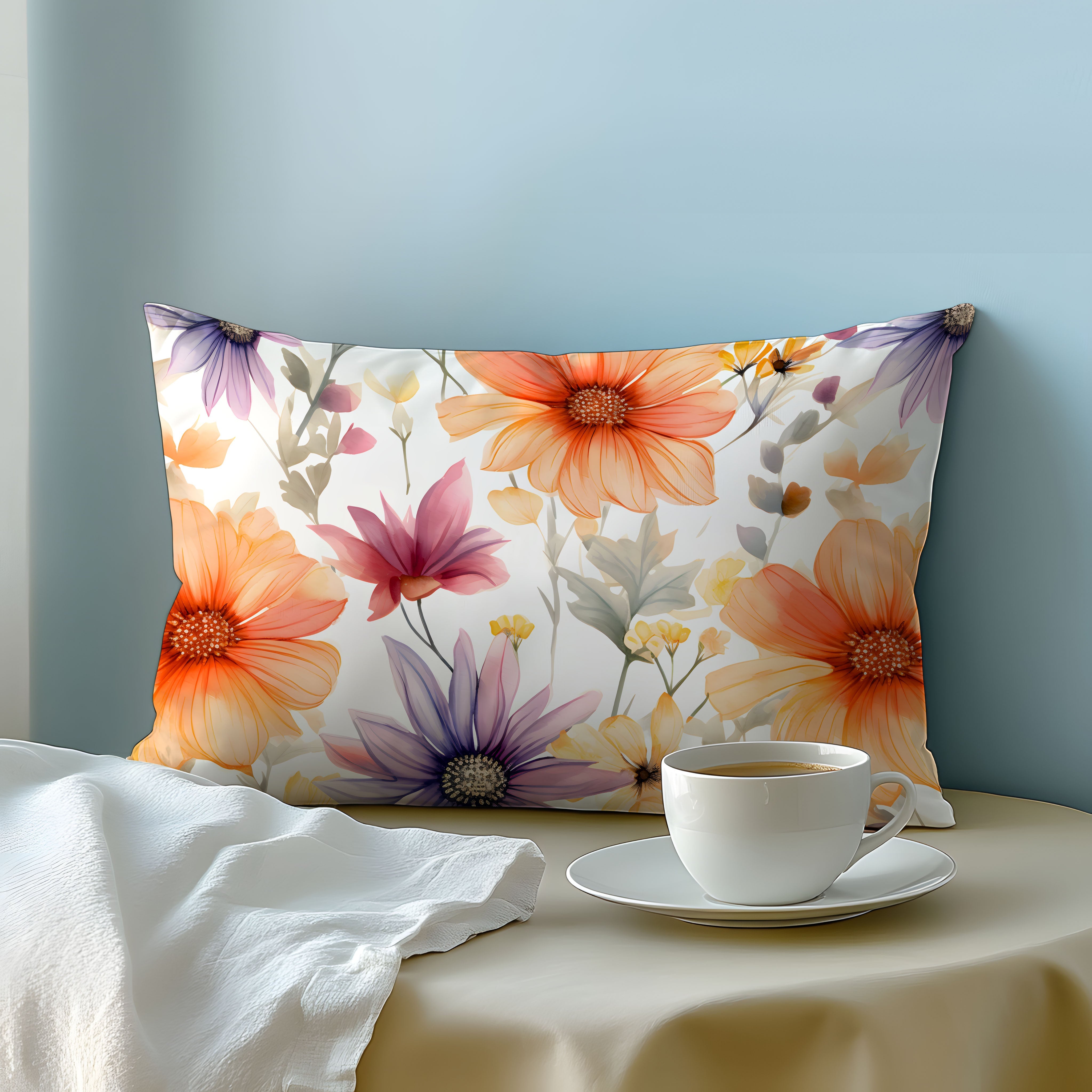 Orange Floral 3D Print Pillowcase Soft Skin-Friendly Fabric Machine Washable Envelope Closure Bedroom Guest Room Hotel