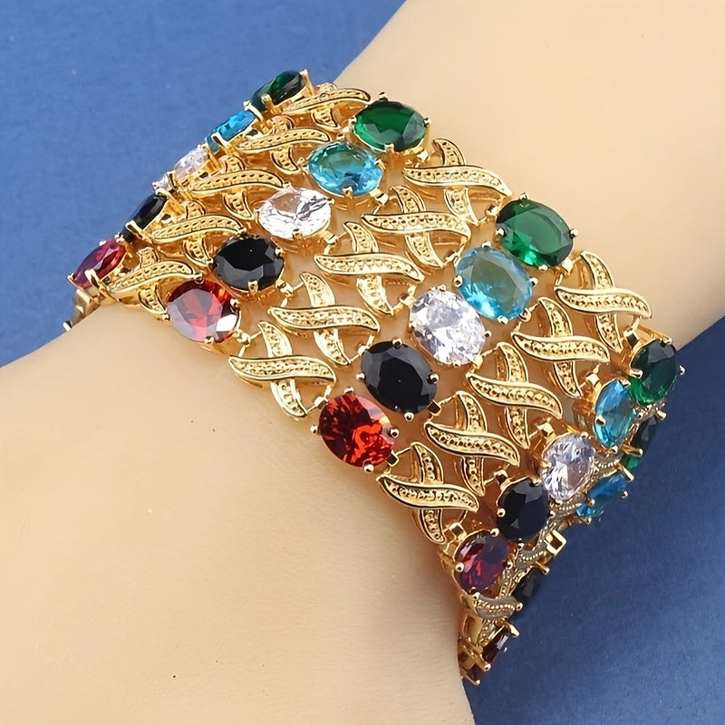 Women's Tennis Bracelet with Multicolor Cubic Zirconia in 18K Gold Plating Elegant Copper Link Chain