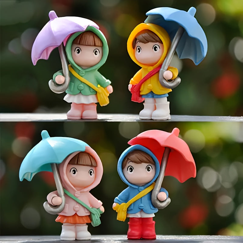 Girls Umbrella Girl Figurines 4pcs Set Durable ABS Dashboard Home Decor