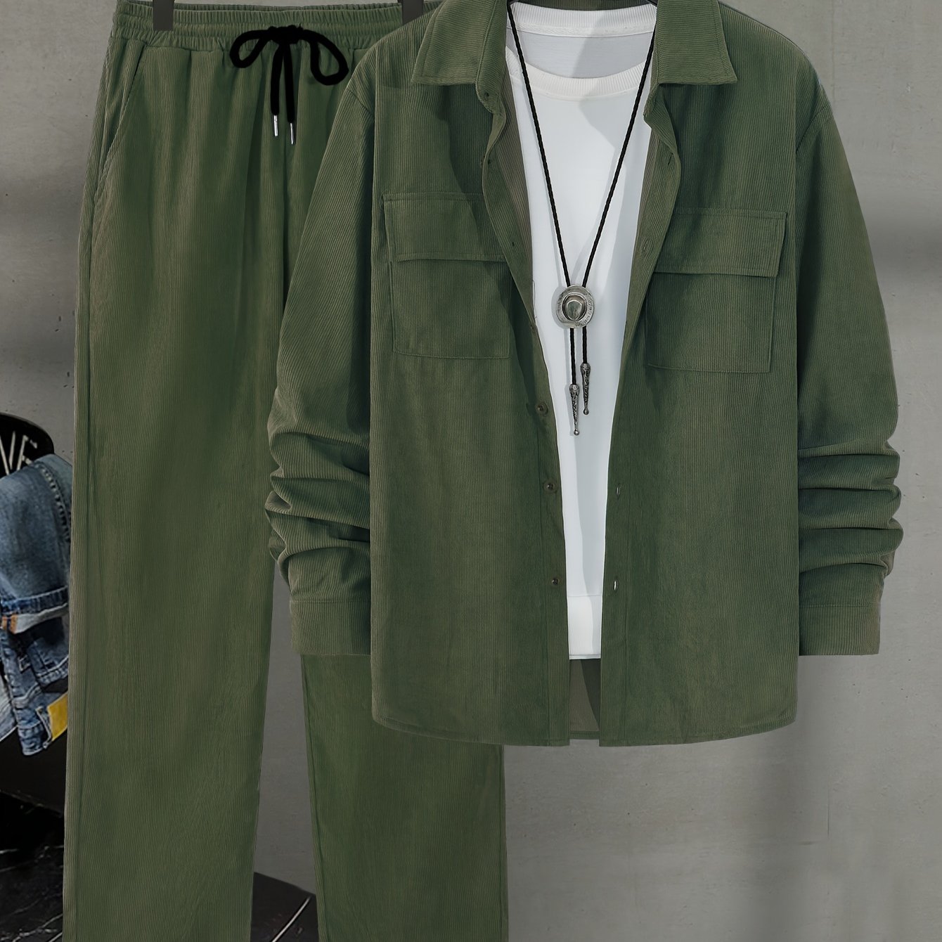 Men's 2-Piece Casual Set Long Sleeve Shirt and Drawstring Pants Polyester Beach Vacation