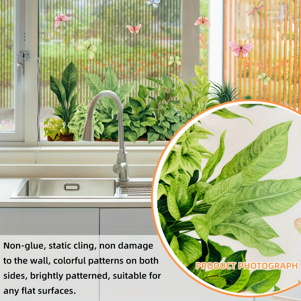 Película adhesiva estática para ventanas de 15x40cm con diseño de plantas y mariposas para decoración de vidrio