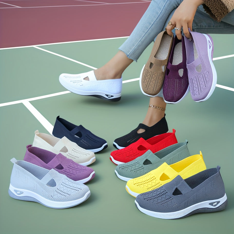 Ayollar uchun nafas oluvchi tarmoqli slip-on sport poyabzali, kundalik yurish uchun, turli ranglarda