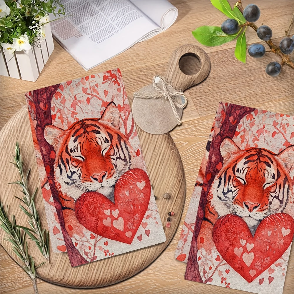 Valentin kuni yoqimli yo'lbars oshxona sochiqlari - 2 ta to'plam, juda yumshoq va yuqori so'riluvchi idish qo'l sochiqlari bayram bezaklari uchun, mashinada yuvish mumkin, 16x24 dyuym o'lchamlari - Mahsulot raqami 2KYSYS1217648