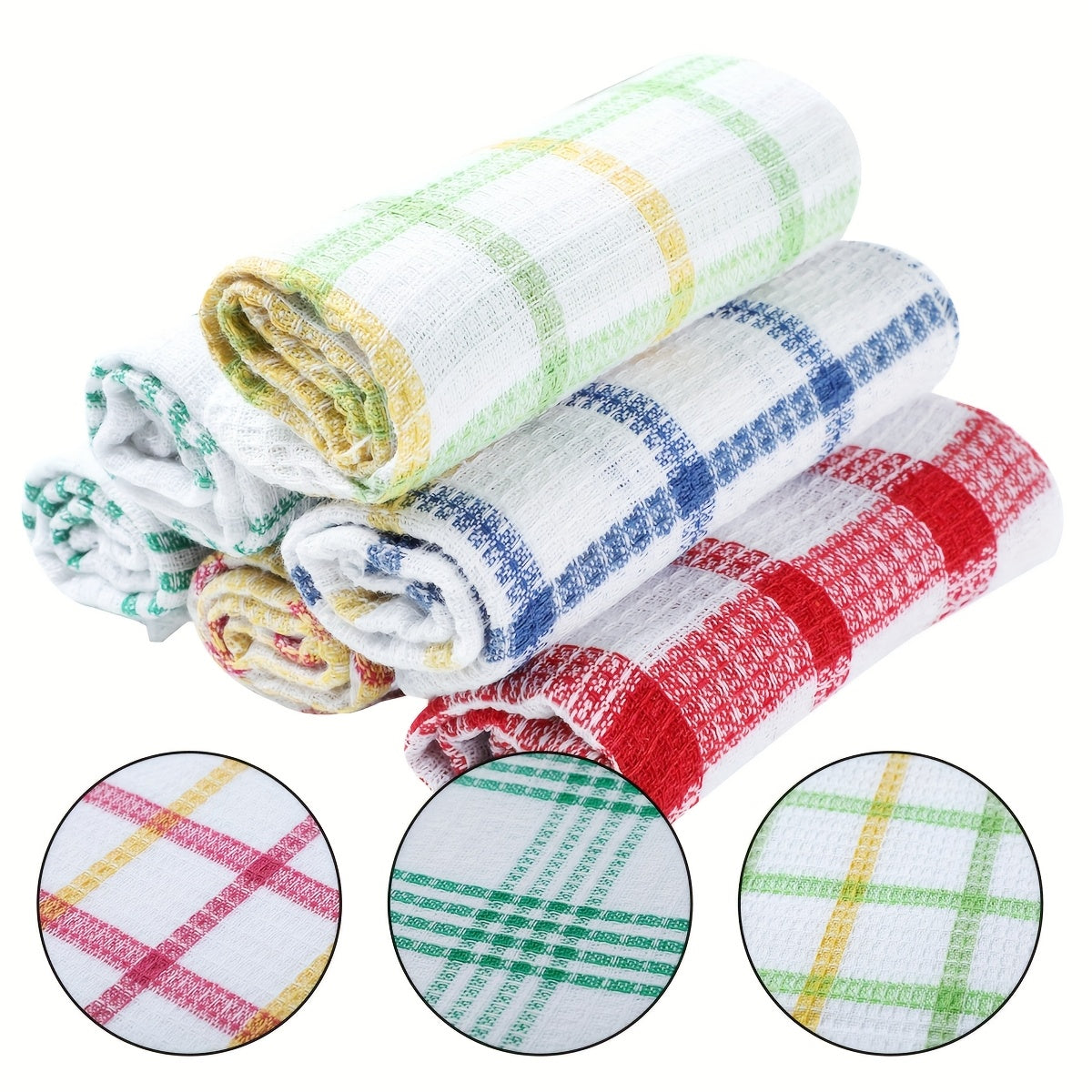 Set of 5 Waffle Weave Kitchen Towels Quick-Drying Dish and Hand Towels Rustic Space Design