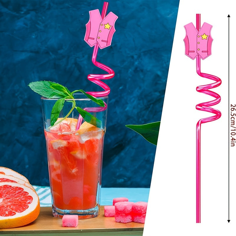 Pink Plastic Drinking Straws 24 Count Western Cowgirl Theme for Parties