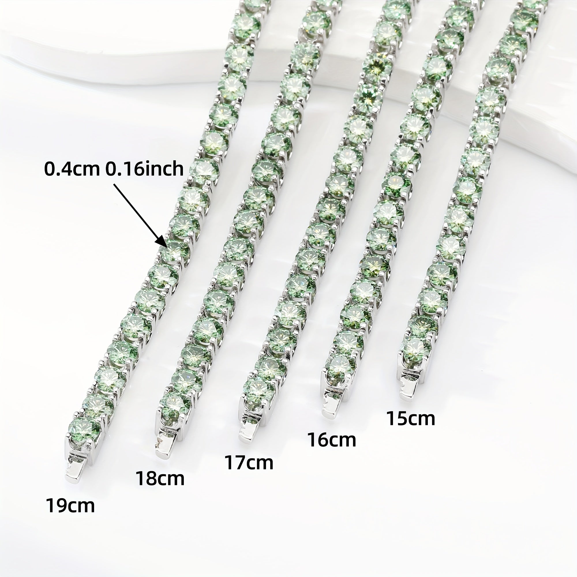 Sterling Silver Tennis Bracelet with Green Moissanite Stones and Gold Plating for Women
