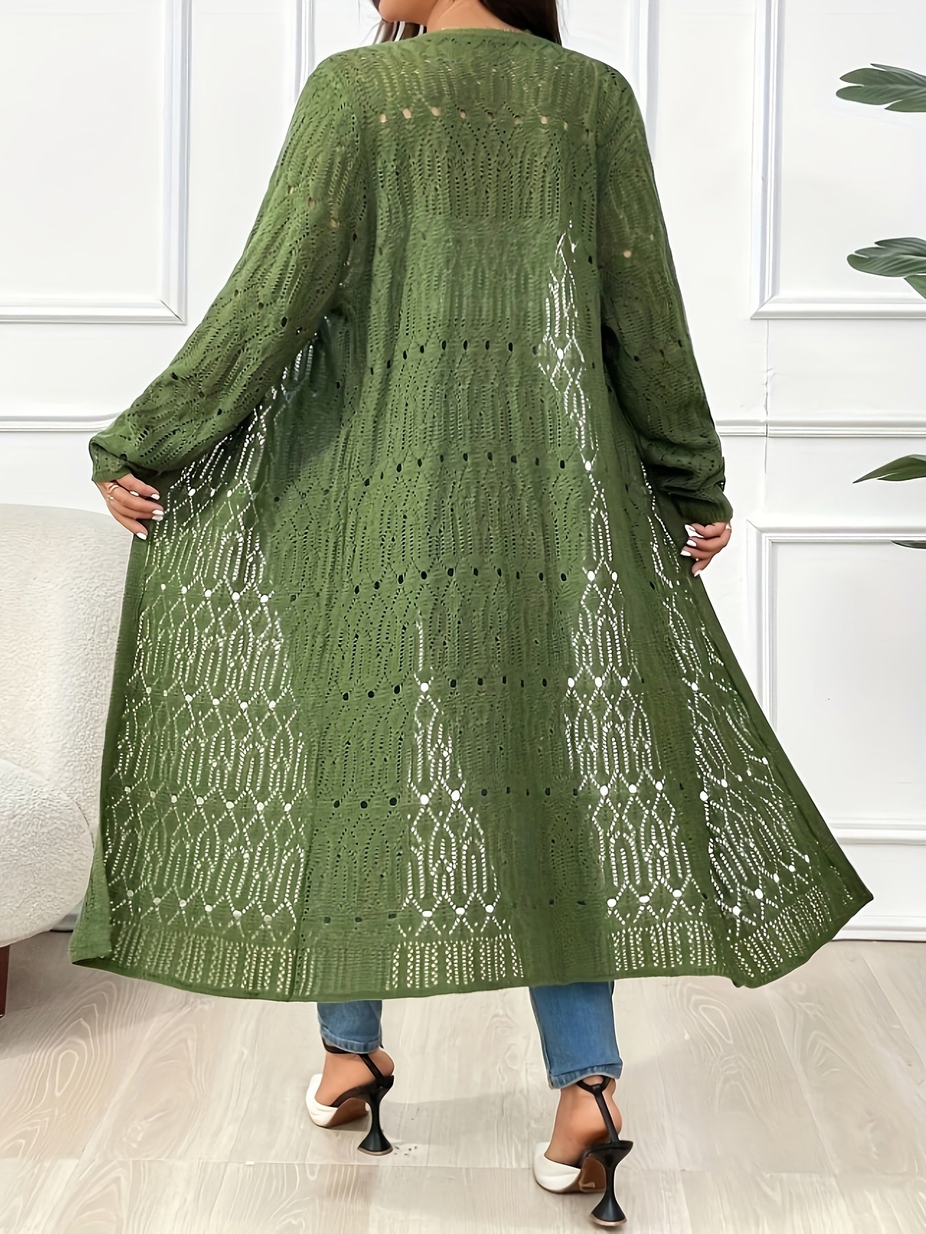 Plus Size Women's Solid Color Long Sleeve Cardigan Beach Cover-Up Oversized