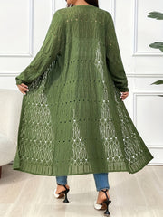 Plus Size Women's Solid Color Long Sleeve Cardigan Beach Cover-Up Oversized