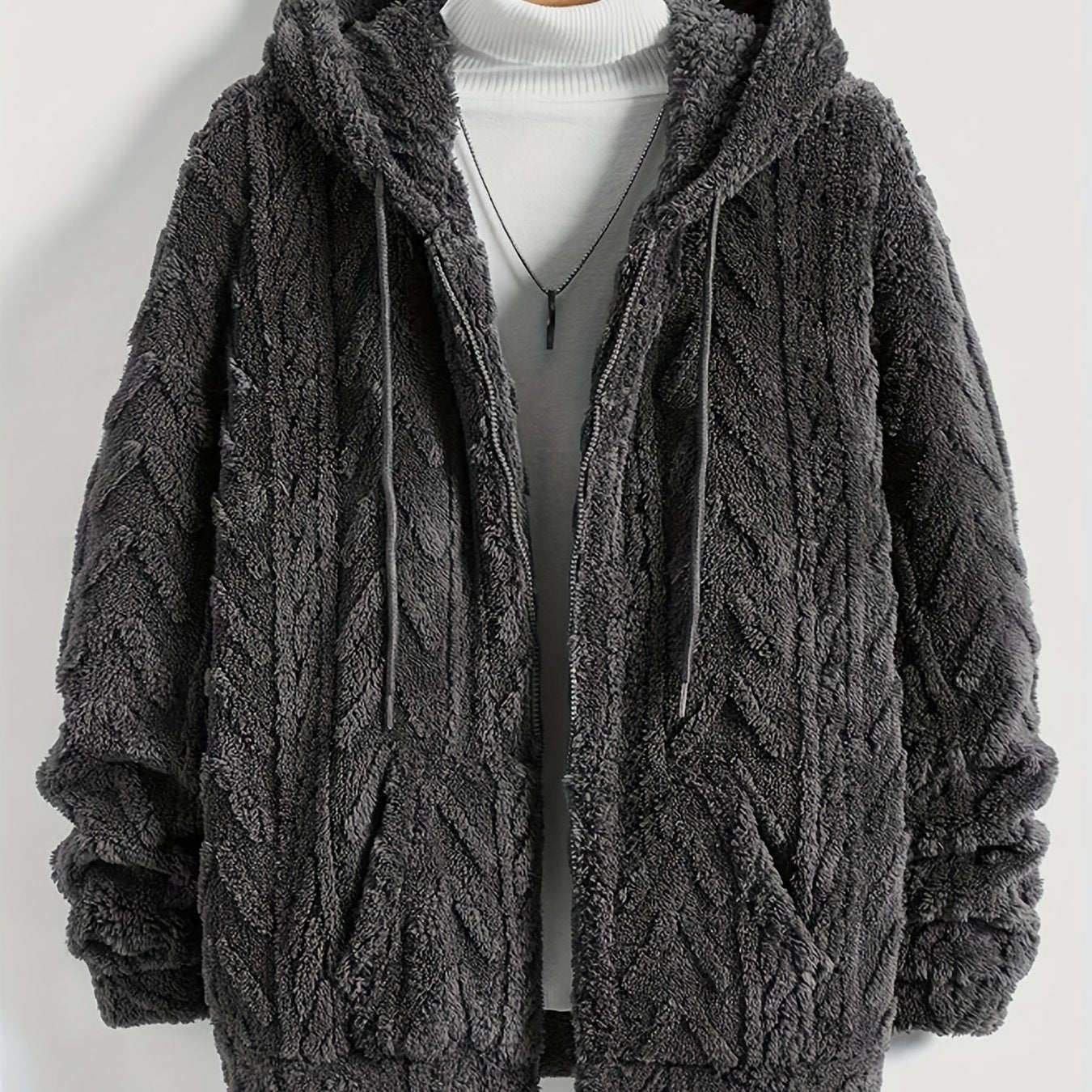 Erkaklar uchun bir rangli kapüşonli flis jaket, uzun qo'lqonlar bilan tortma fermuar, kuz va qish uchun iliq va zamonaviy kardigan, mukammal sovg'a.