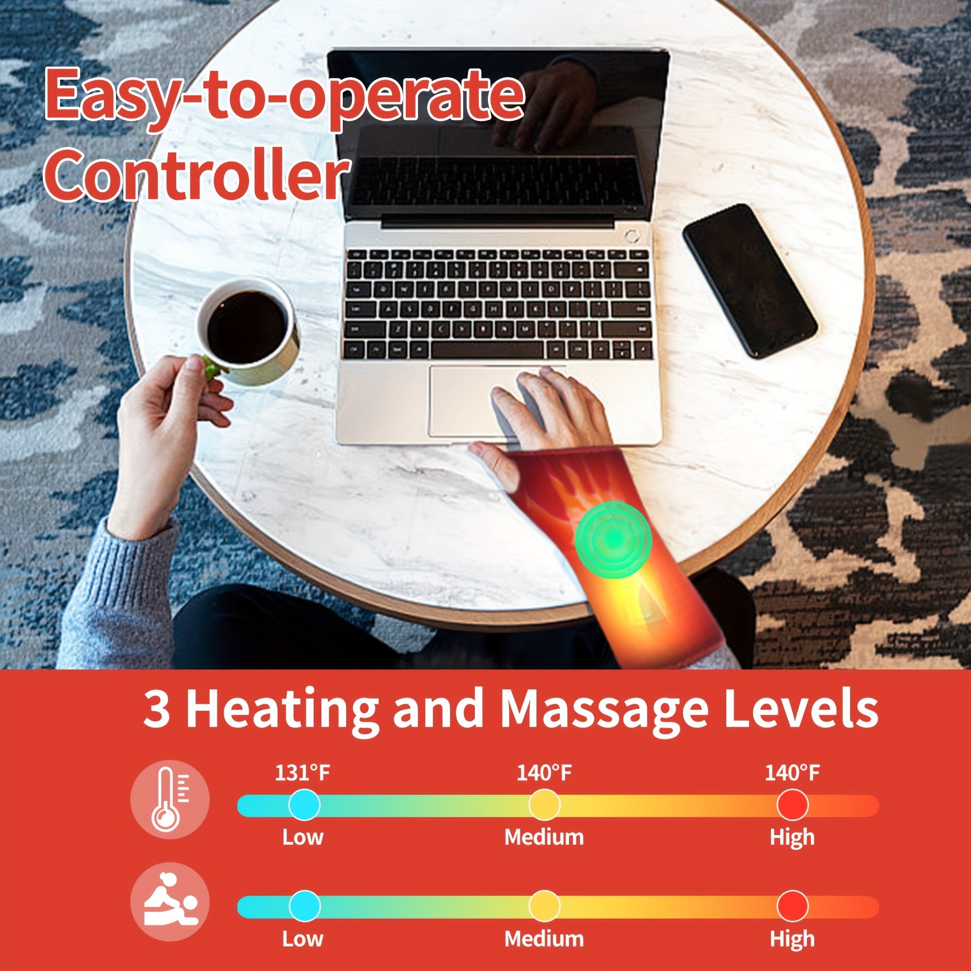 Подогреваемые рукавицы для рук, USB-ортез для запястья с вибрационным массажем 30 Вт