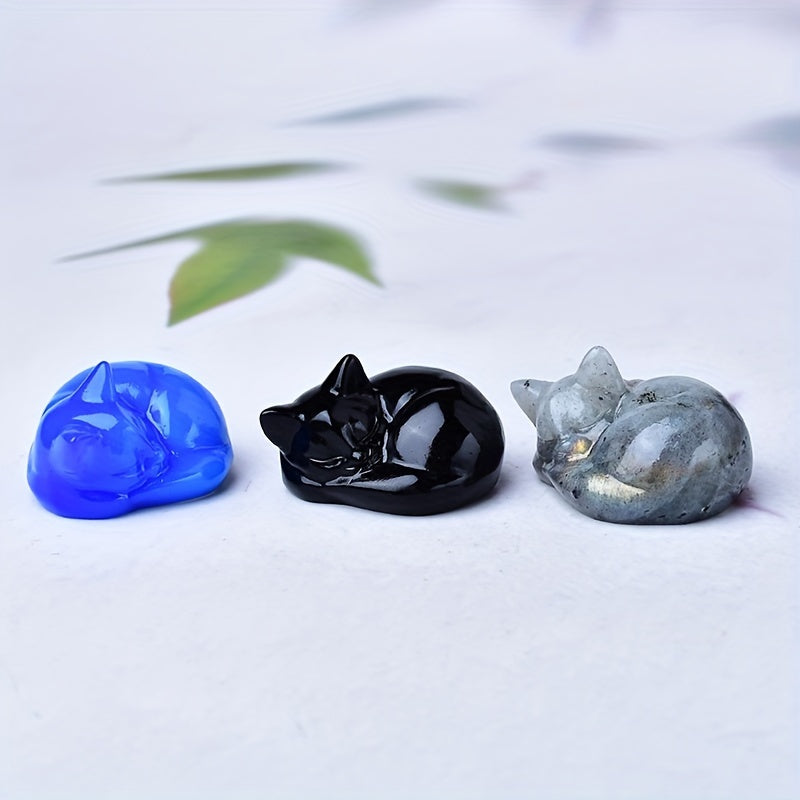 Figura de cristal de gato durmiente tallada en cuarzo natural, decoración para el hogar, regalo, 3.81cm