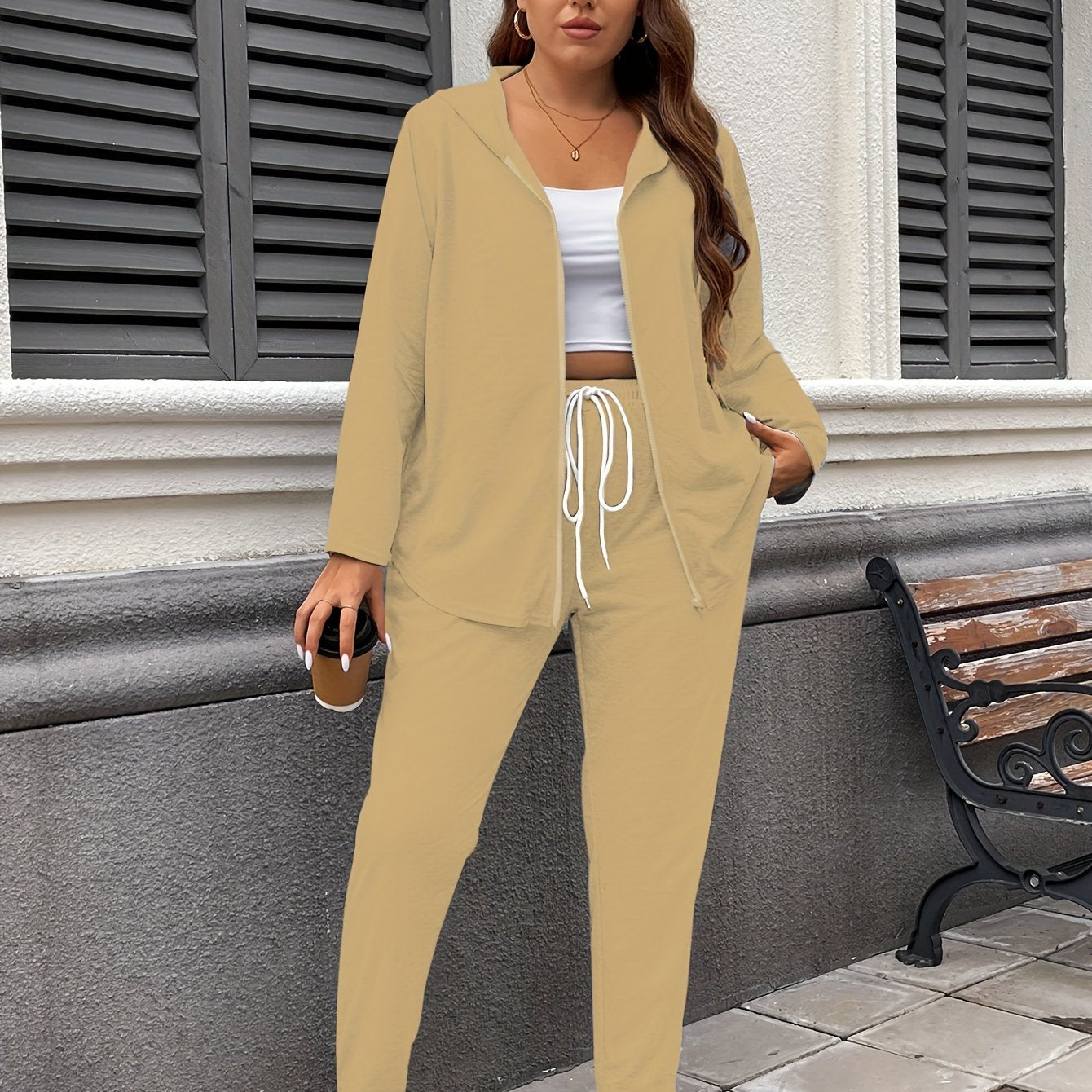 Women's Hooded Casual Suit Polyester Spandex Solid Color Zipper