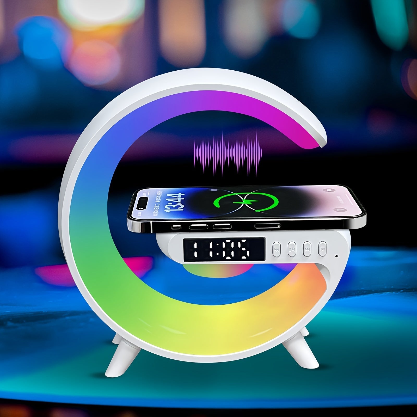 Multifunctional Alarm Clock with Sunrise Light Wireless Charging Bluetooth Speaker and Timer
