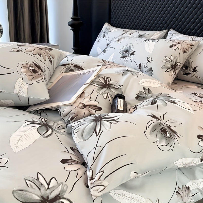 Koʻk rangli gull naqshli yostiq va yostiqchalar bilan toʻplam, 3 ta qopqoq va yostiqchalar, yumshoq polyester